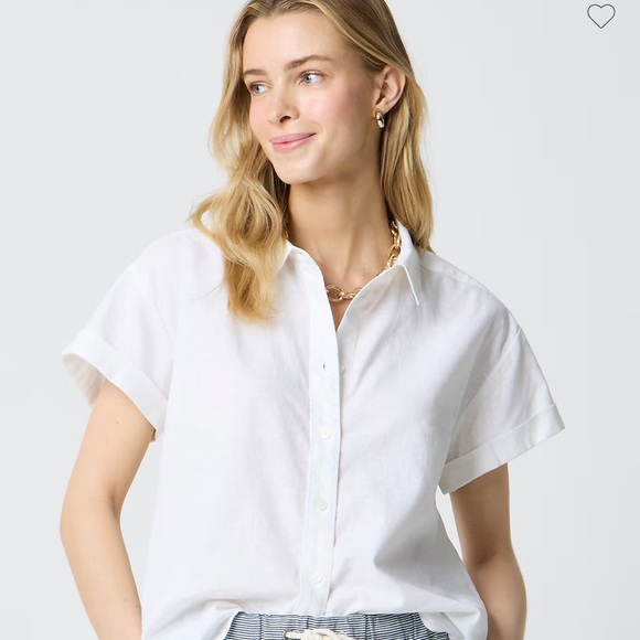 J Crew Classic White linen Short-Sleeve Button-Down Shirt - White 3x new NWT - Picture 2 of 8